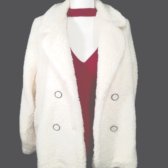 Ashley Outwear Faux Fur Winter Pea Coat Doble Breasted.  L - Picture 2 of 14